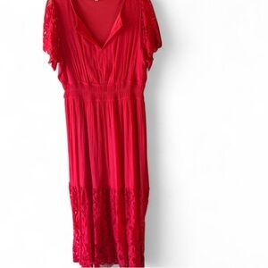 Chic Scarlet Lace Midi Dress